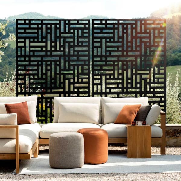 Dovelina 76 in. x 47.2 in. Laser Cut Metal Black Outdoor Privacy Screen Street Pattern