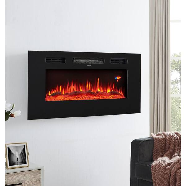 HOMESTOCK 60 in. Black Wall Mounted Electric Fireplace 3 Colors,  Temperature, Touch Screen, Remote, Crystal Stones and Fake Wood 89434HD -  The Home Depot