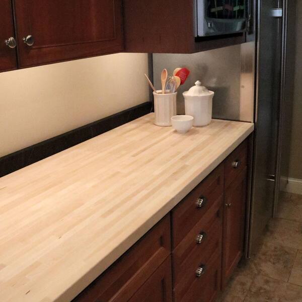 HARDWOOD REFLECTIONS 10 ft. L x 25 in. D Unfinished Maple Solid Wood Butcher Block Countertop With Square Edge 1525HDMPL 120