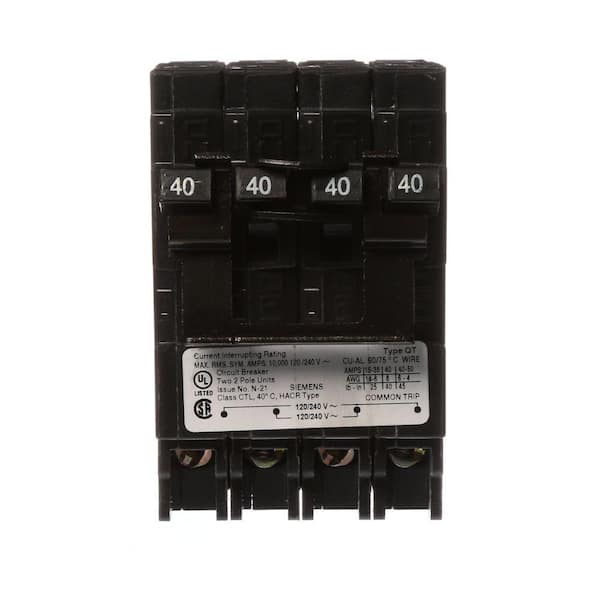 Siemens Two 40 Amp Double Pole Type QT Quad Circuit Breaker