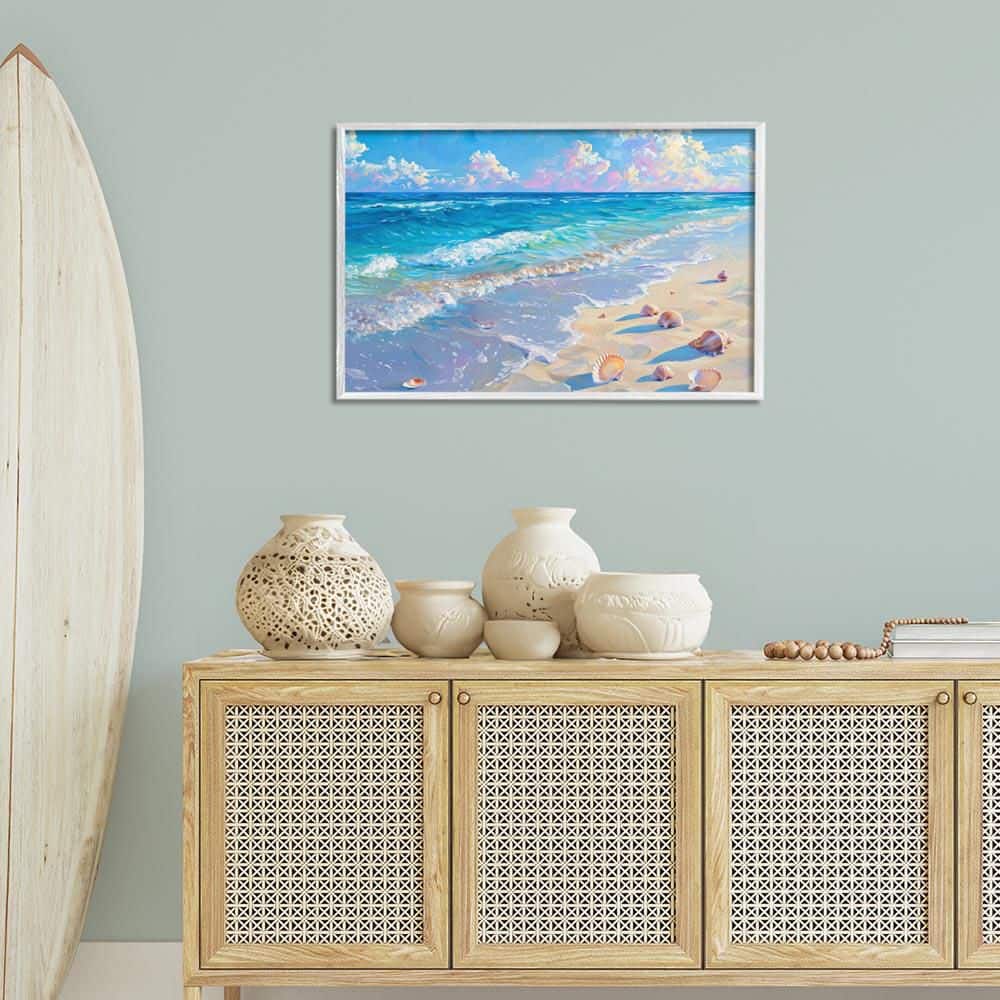 Seashells Along Sea Shore by LSR Design Studio White Framed Nature Giclee Art Print 20 in. x 30 in. price history on PriceWatchPro
