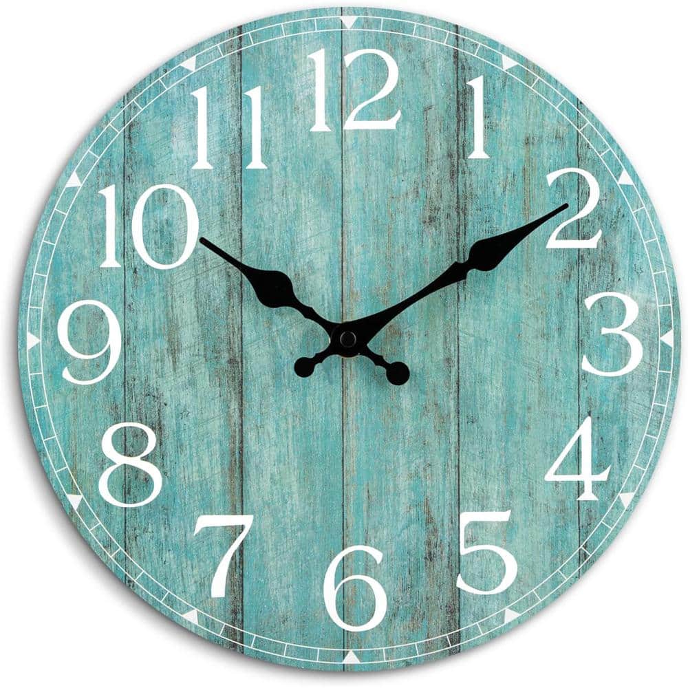 Vintage Rustic Teal Analog Battery Operated Silent Non Ticking Wall Clock