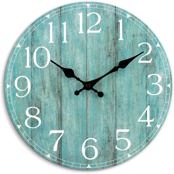 Unbranded Vintage Rustic Teal Analog Battery Operated Silent Non Ticking Wall Clock