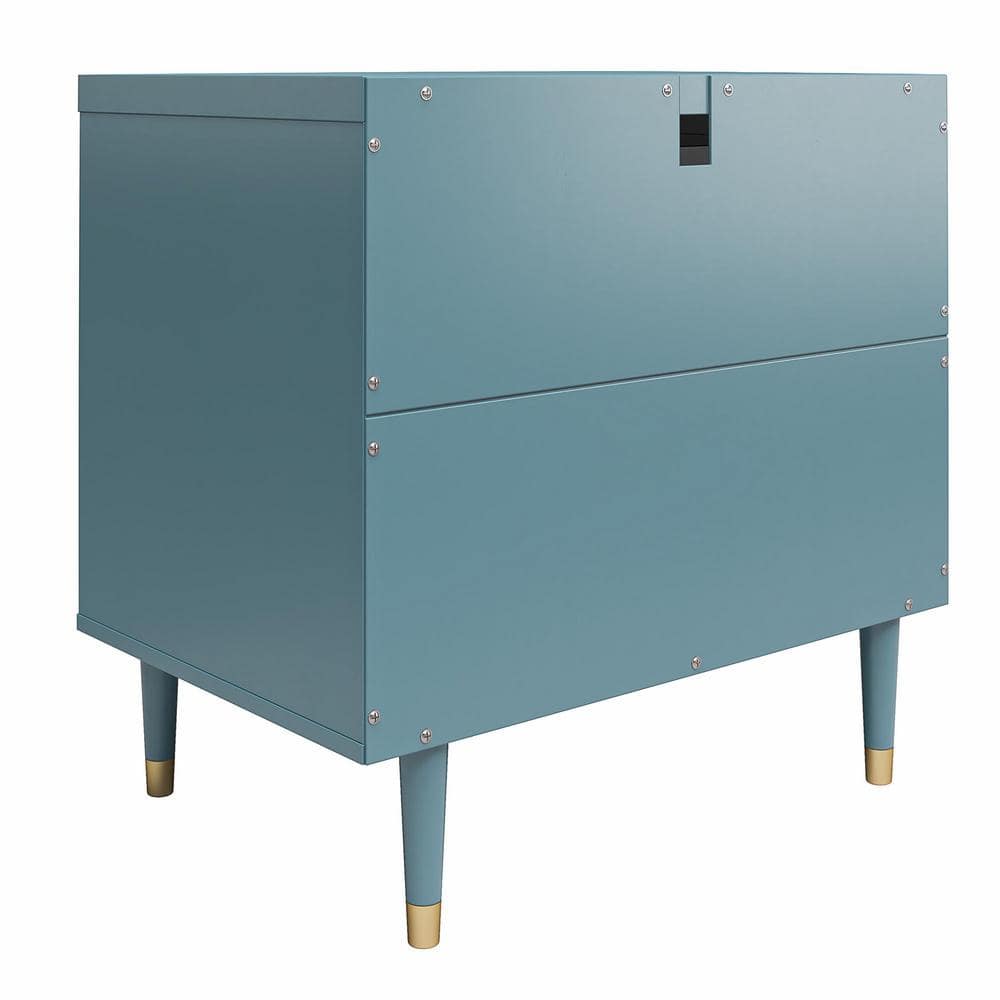 Smoke Blue 2-Drawer Nightstand with Gold Accents