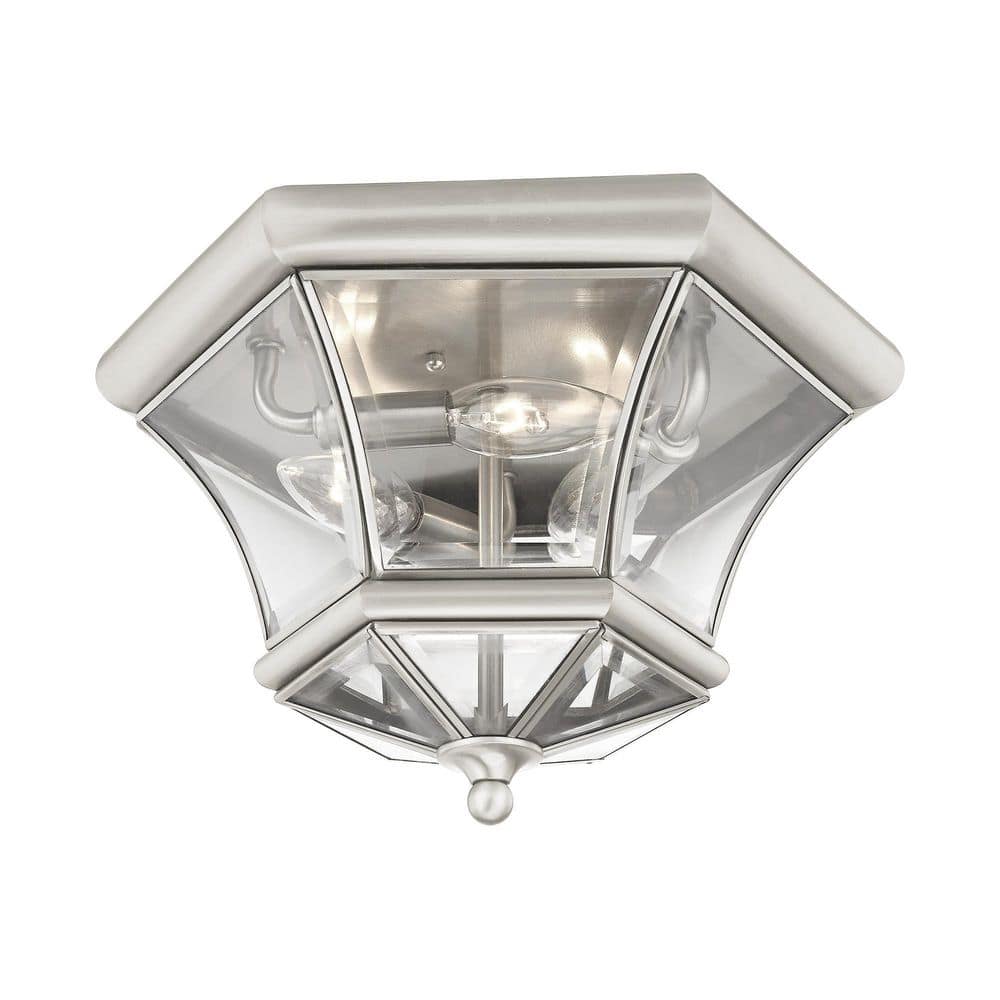 Brushed Nickel 3-Light Indoor/Outdoor Flush Mount with Clear Glass