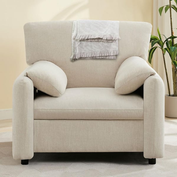 Beige Modern Casual Chenille Oversized Accent Armchair with Wide Bread Armrest, Living Room Single Sofa Chair
