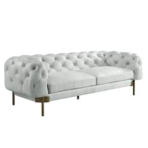 Amelia 96 in. Rolled Arm Leather Rectangle Nailhead Trim Sofa in White