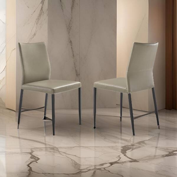 Benjara Taupe Gray and Black Faux Leather Metal Frame Dining Chair (Set of 2)