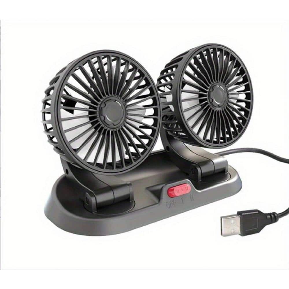 Double-Head Micro-USB Powered 4 in. 1 fan speeds Desk Fan in Black, Adjusta