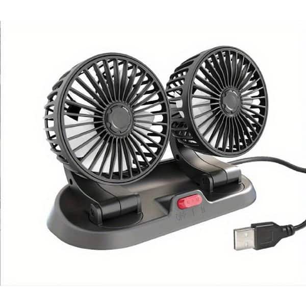 Adrinfly Double-Head Micro-USB Powered 4 in. 1 fan speeds Desk Fan in Black, Adjustable Up & Down, Powerful Wind And Ultra Quiet