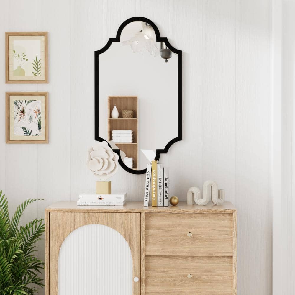 "20"" W x 36"" H MDF Framed Irregular Wall-Mount Accent Wall Bathroom Mirror in Black" price history on PriceWatchPro