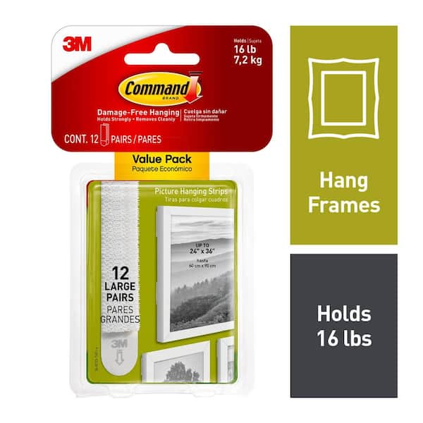 Command Command Large Picture Hanging Strips, White, Damage Free Hanging, 12 Pairs