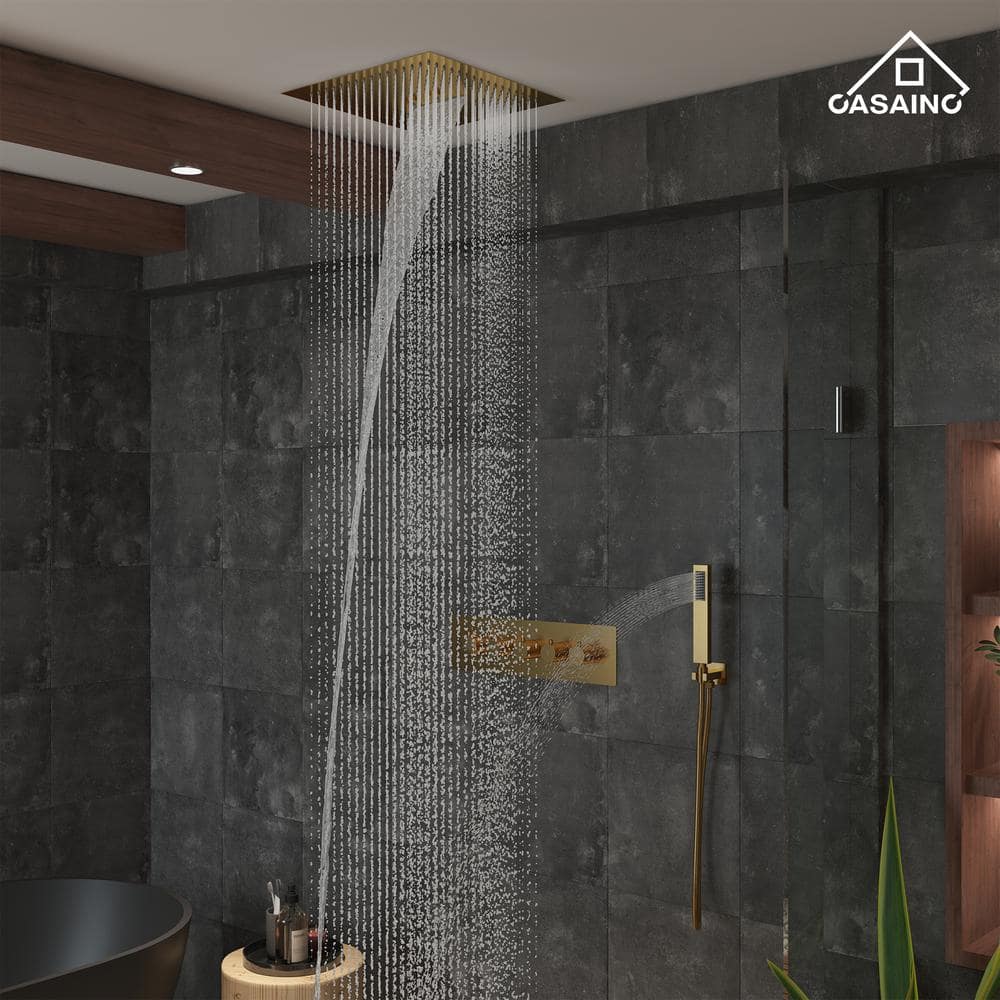 Brushed Gold 16" LED Rain Shower Set with Handheld
