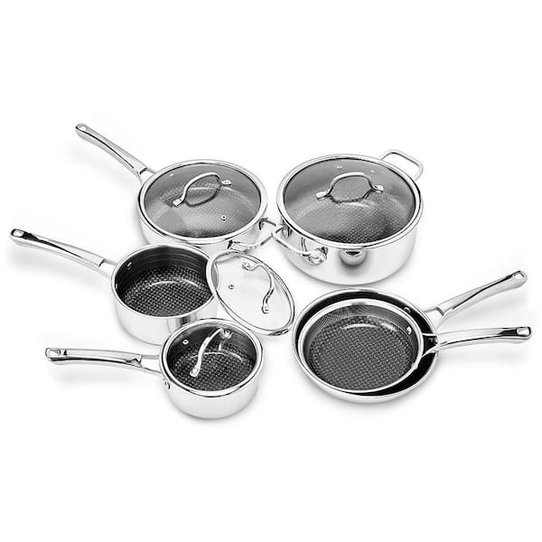 10 Piece Non-Stick Cookware Set Stainless Steel Pots and Pans Set with Lids