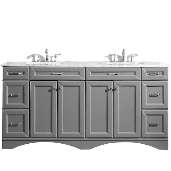 ROSWELL Naples 72 in. W x 22 in. D Vanity in Grey with White Marble Vanity Top in White with White Basin
