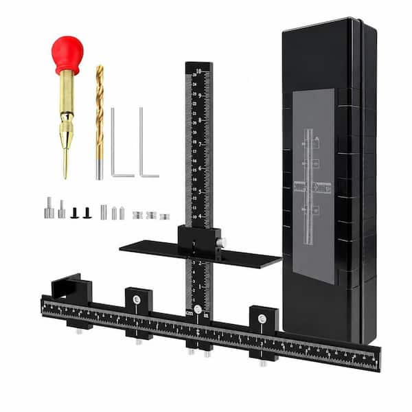 Cabinet Hardware Jig, Adjustable Cabinet Handle Jig with Center Punch, All Aluminum Cabinet Handle Template Tool