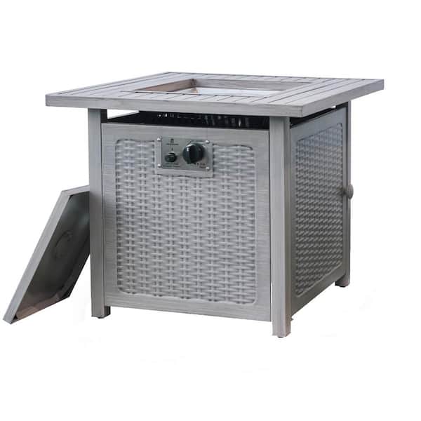Tidoin 28 in. W x 24 in. H Light Gray Square Metal Outdoor Patio Fire Pit Table