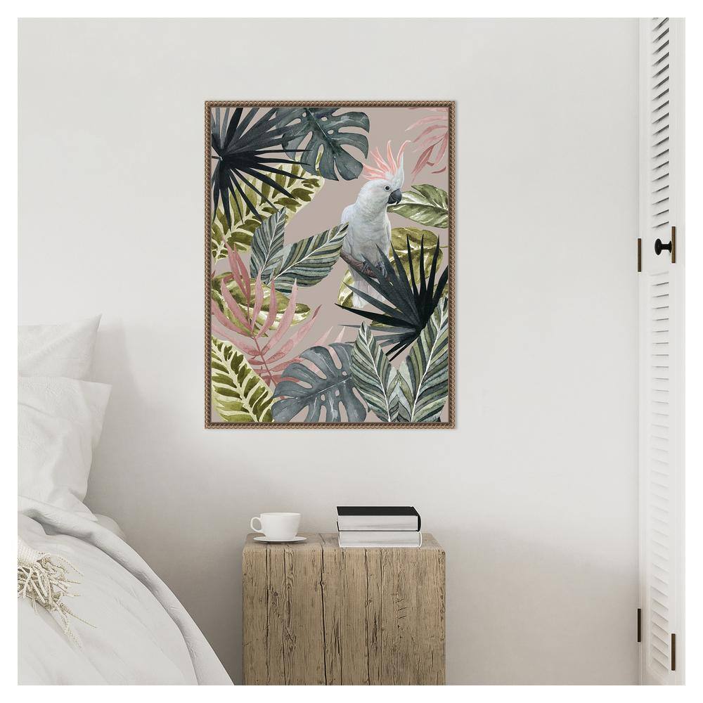 Beaded Bronze Framed Tropical Cockatoo Canvas Wall Art 23 x 30