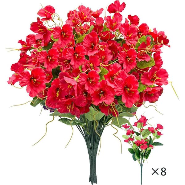 17.7 in. Red Indoor/Outdoor UV-Resistant Artificial Sunflower Flower (8 Pcs)