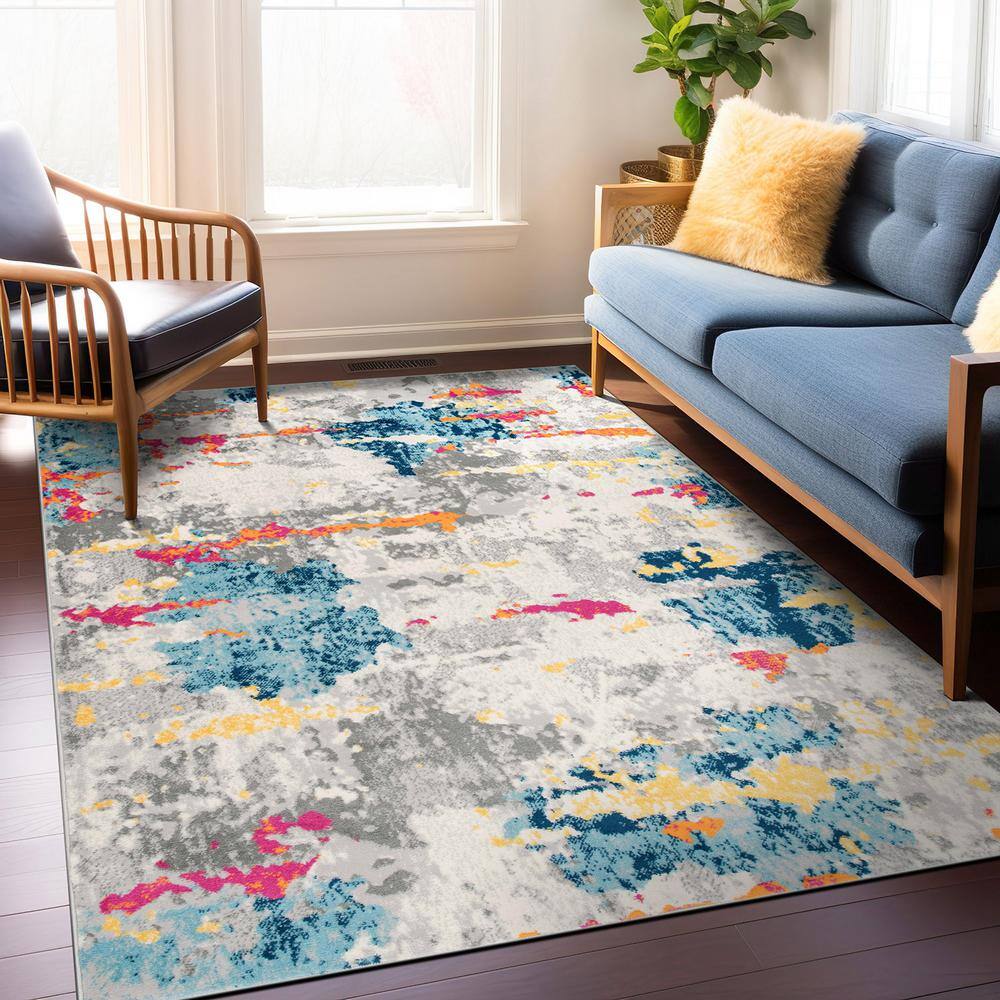 Brooklyn Multi-Color Abstract Pattern Synthetic 8 x 10 Area Rug