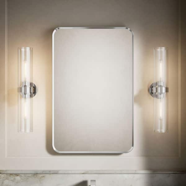 Verdera 22 in. W x 34 in. H Rectangular Framed Medicine Cabinet with Mirror in Polished Chrome