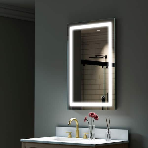 ANGELES HOME 24 in. x 36 in. Rectangular Frameless Wall LED Bathroom Vanity Mirror with Lights in Silver, Dimmable LED, Anti-Fog