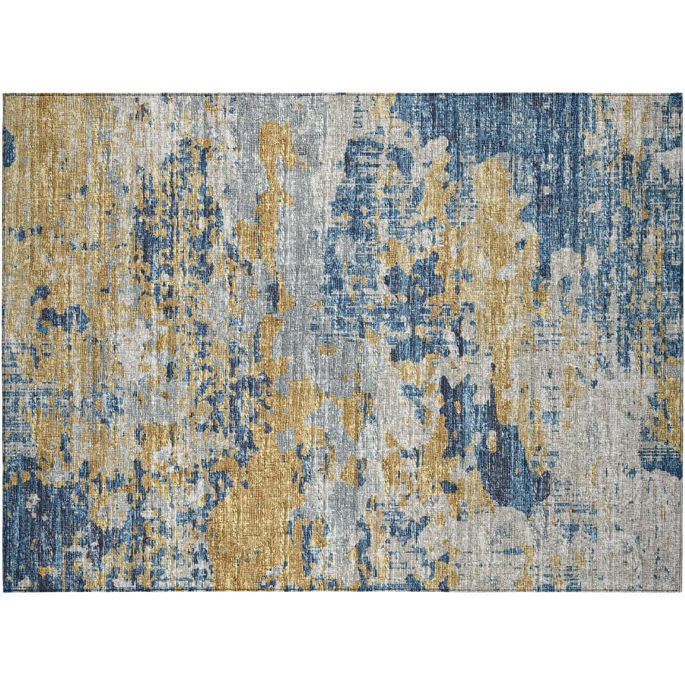 Accord Blue 1 ft. 8 in. x 2 ft. 6 in. Abstract Indoor/Outdoor Washable Area