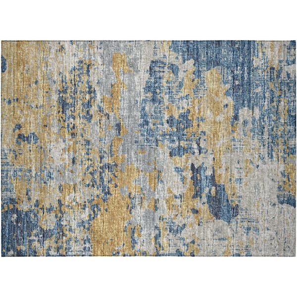 Addison Rugs Accord Blue 1 ft. 8 in. x 2 ft. 6 in. Abstract Indoor/Outdoor Washable Area Rug