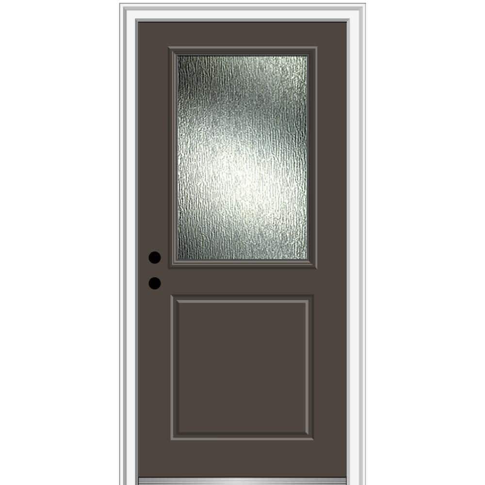 Rain Glass 32 in. x 80 in. Right-Hand/Inswing 1/2-Lite Painted Brown Fiberglass Prehung Front Door on 4-9/16 in. Frame price history on PriceWatchPro