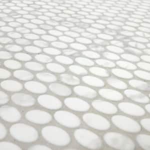 White Calacatta Small Oval 11" x 11" Recycled Glass Marble Looks Backsplash Floor & Wall Mosaic Tile (8.74 sq. ft./Box)