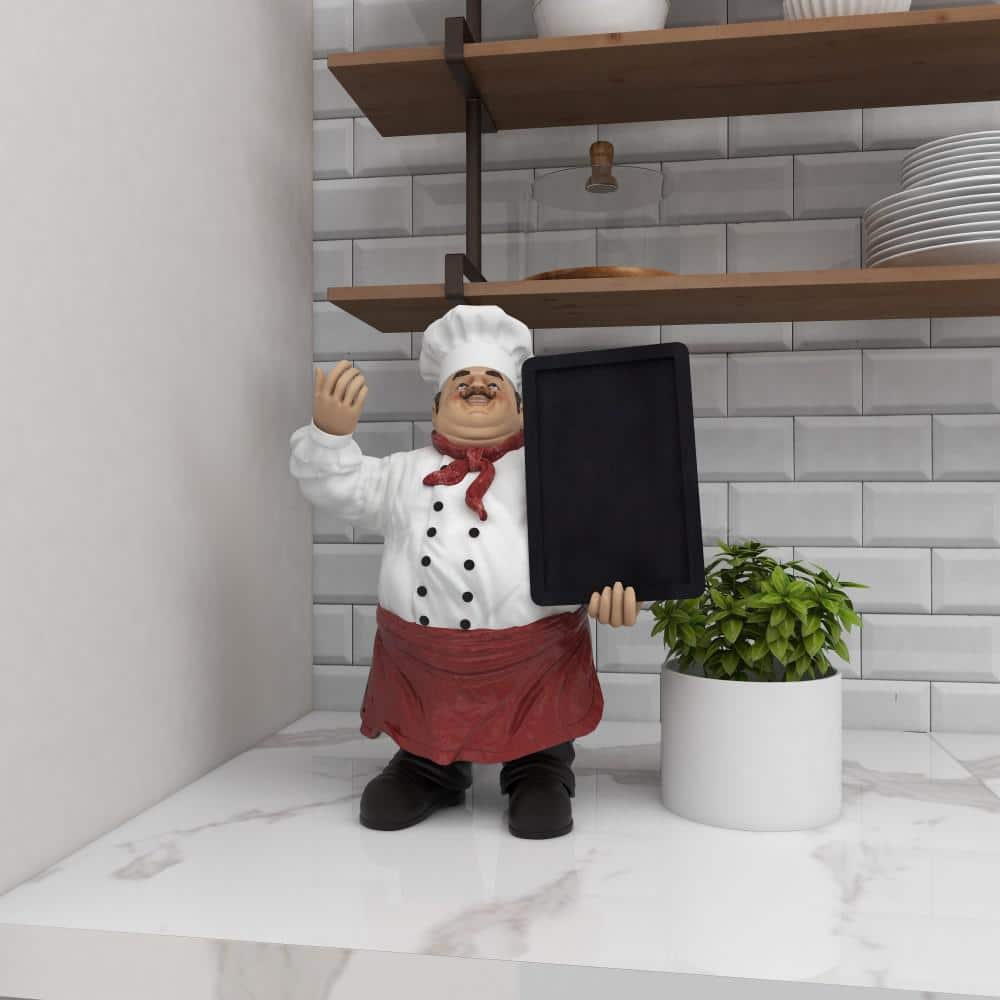 19" Multi Colored Polystone Chef Sculpture with Chalkboard