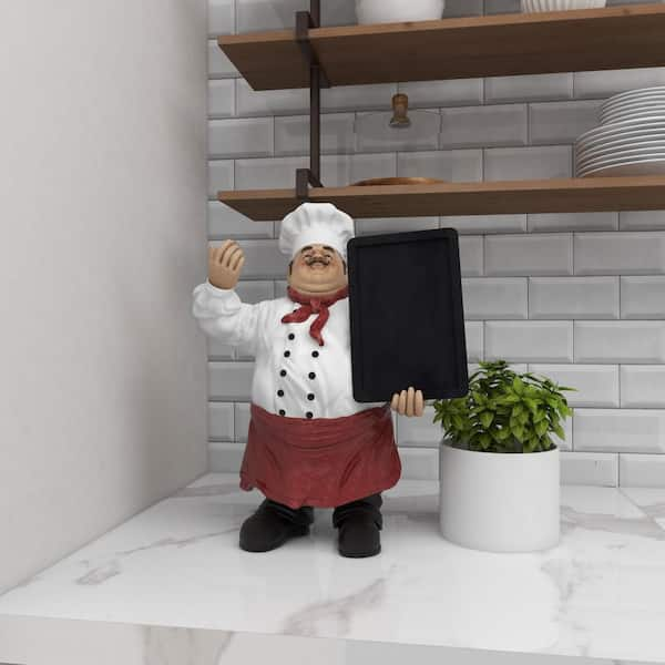 Litton Lane 9 in. x 19 in. Multi Colored Polystone Chef Sculpture with Chalkboard