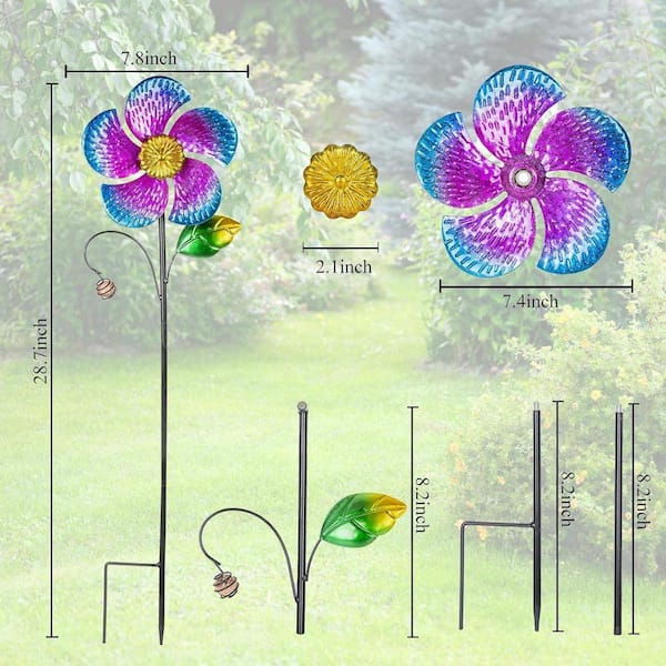 工芸品   WINDFLOWER Reflections 28.7 in. H Purple Flower Metal Wind Spinners(2-Pack) D0B28YZ6Z8