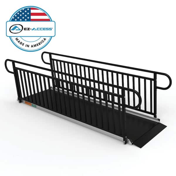 EZ-ACCESS GATEWAY 3G 10 ft. Aluminum Solid Surface Black Wheelchair Ramp with Black Vertical Picket Handrails