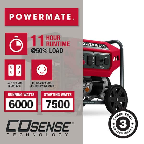 Powermate- 7,500 Watt Portable Generator- PM7500