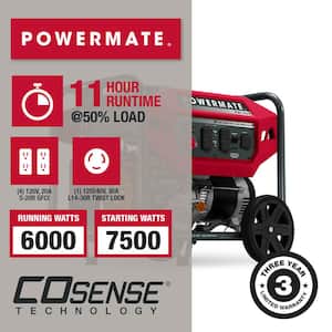PM7500 6000-Watt Manual Start Gas-Powered Portable Generator with CO-Sense, 50-ST