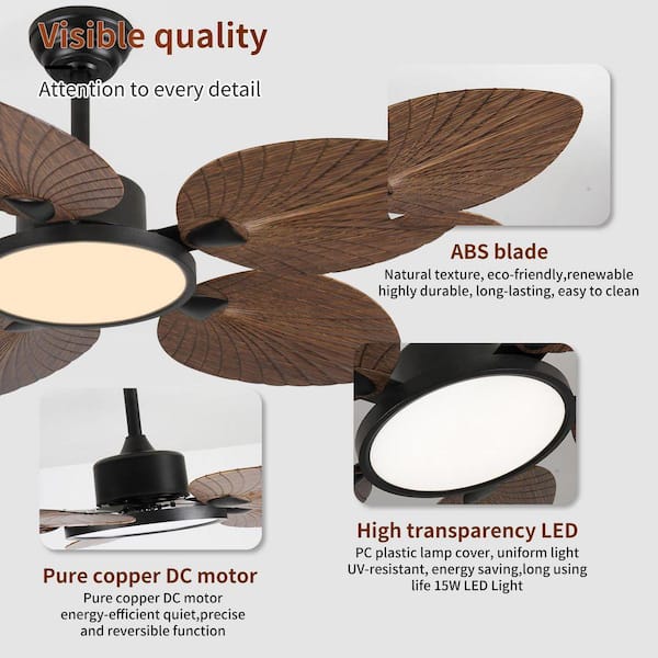 ONEMIX 52 in. Indoor Black Retro 5 Palm Leaf Shaped Blades Ceiling