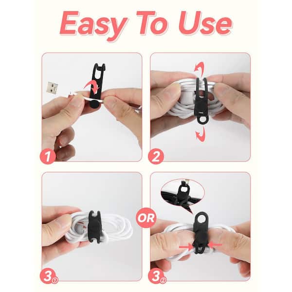 Silicone Cable Ties 20-Pack – Reusable Adjustable Cord Organizer With Lock Buckle, 5.11 Inch, Black, For Desk, Home, & Office Wire Management