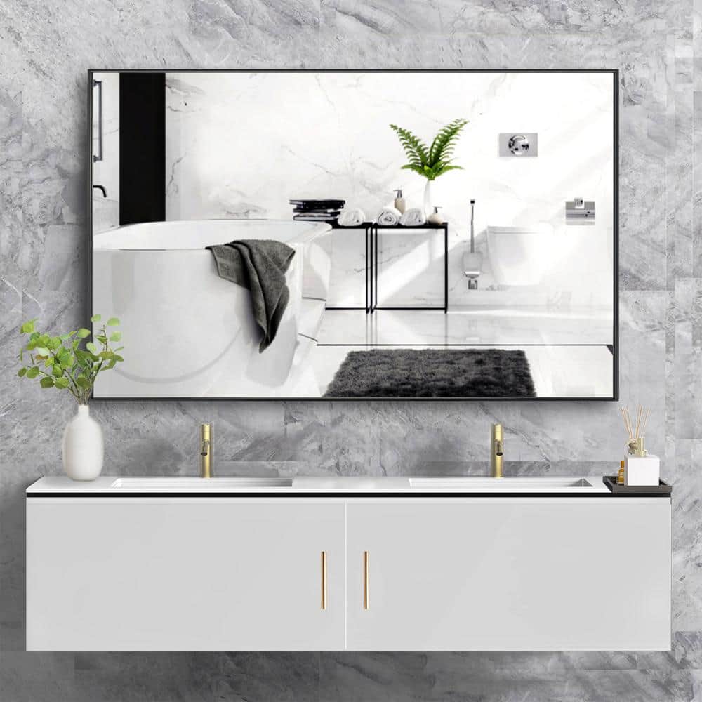 Modern Black Aluminum Framed Rectangular Bathroom Vanity Mirror