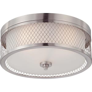 Fusion 15 in. 3-Light Brushed Nickel Contemporary Semi-Flush Mount with Frosted Glass Shade and No Bulbs Included