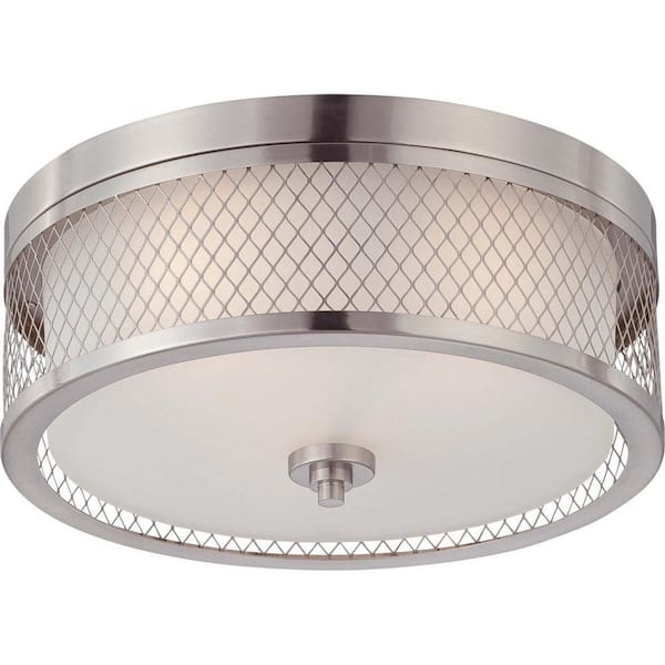 SATCO Fusion 15 in. 3-Light Brushed Nickel Contemporary Semi-Flush Mount with Frosted Glass Shade and No Bulbs Included