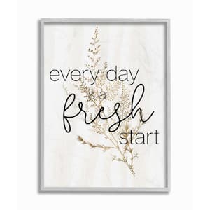 "Everyday Fresh Start Text Script Gold Black Nature" by Daphne Polselli Framed Country Wall Art Print 16 in. x 20 in.