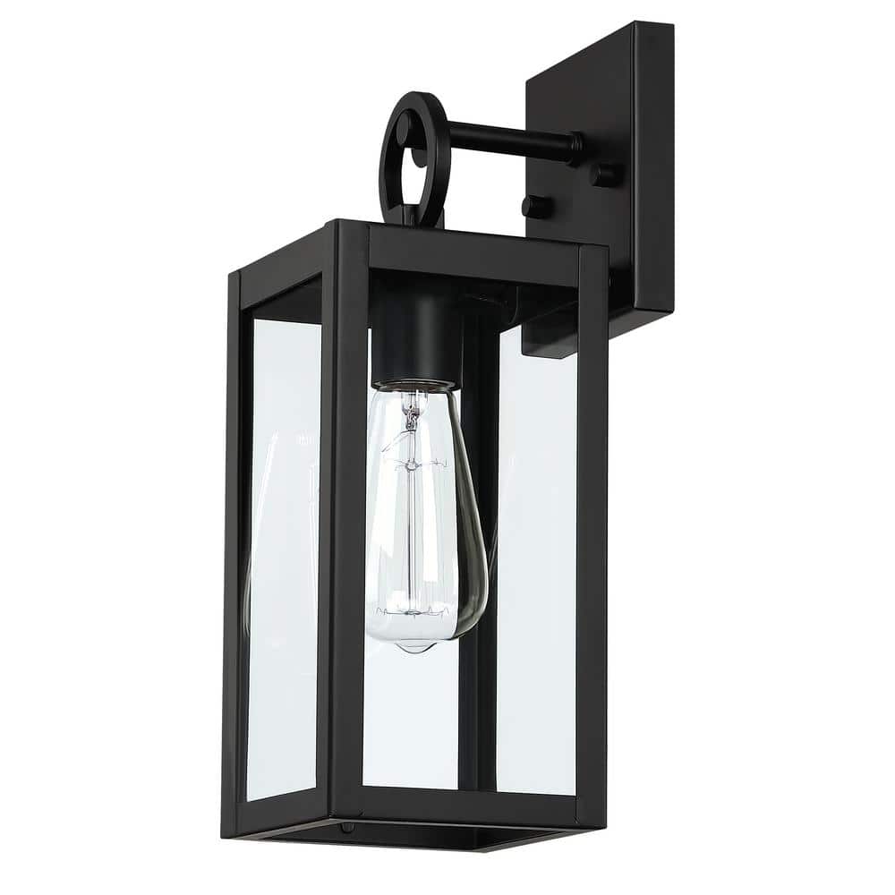 13.8 in. 1-Light Matte Black Hardwired Outdoor Wall Lantern Sconce