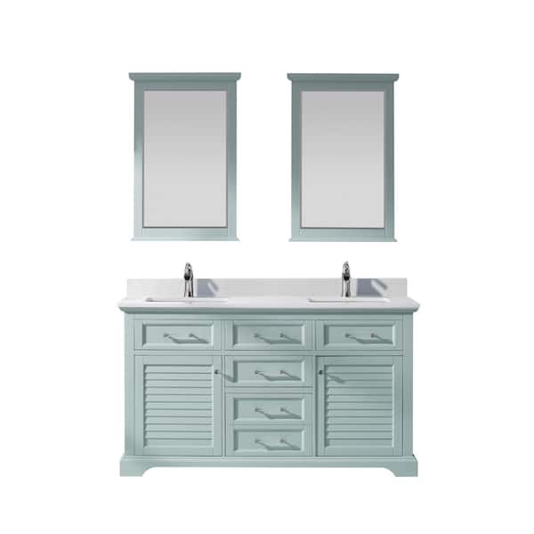 ROSWELL Lorna 60 in. Bath Vanity in Finnish Green with Composite Vanity Top in White with White Basin and Mirror