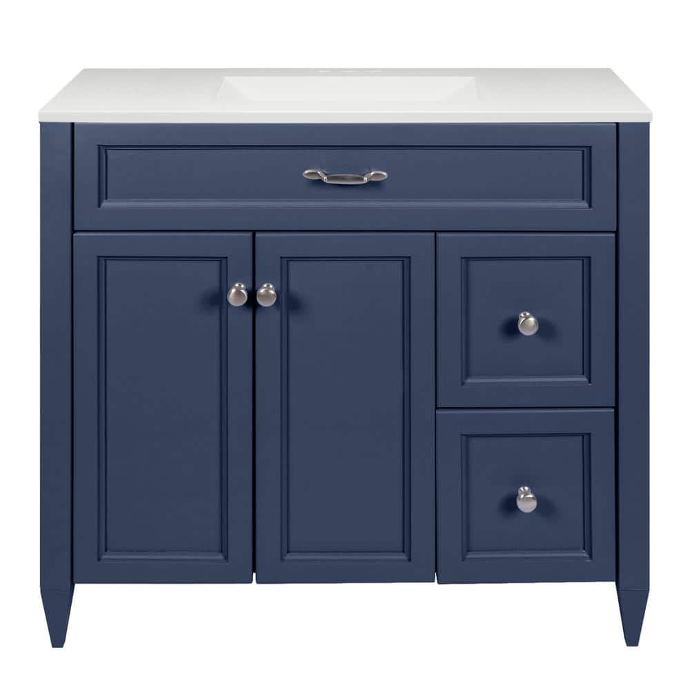 Ella Vail 37 in. W x 22 in. D x 36 in. H Bath Vanity in Navy Blue with ...