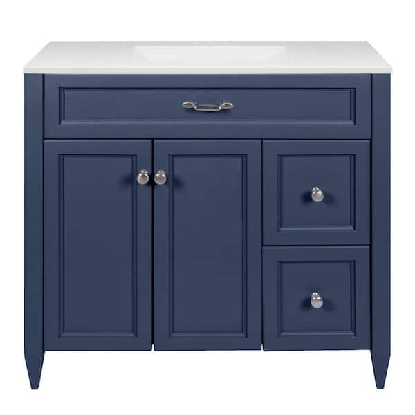 Ella Vail 37 in. W x 22 in. D x 36 in. H Bath Vanity in Navy Blue with White Cultured Marble Top