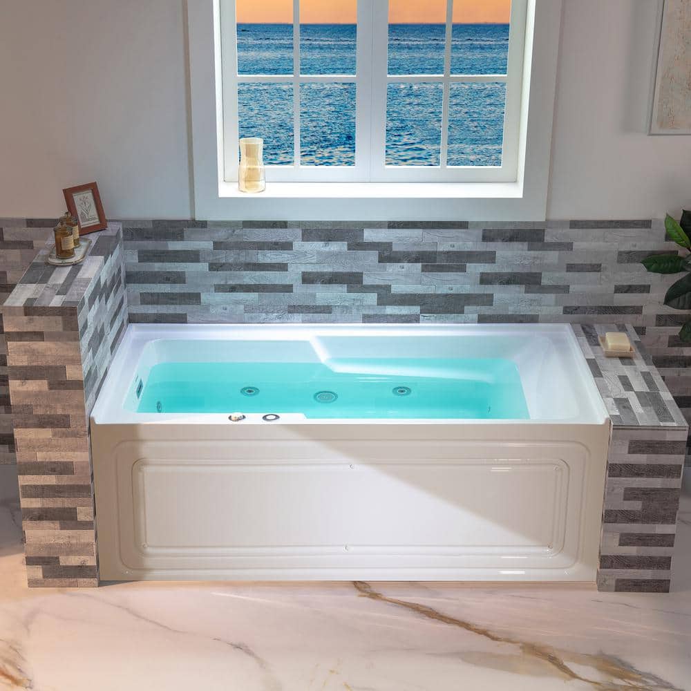 60'' White Freestanding Heated Acrylic Whirlpool Bathtub