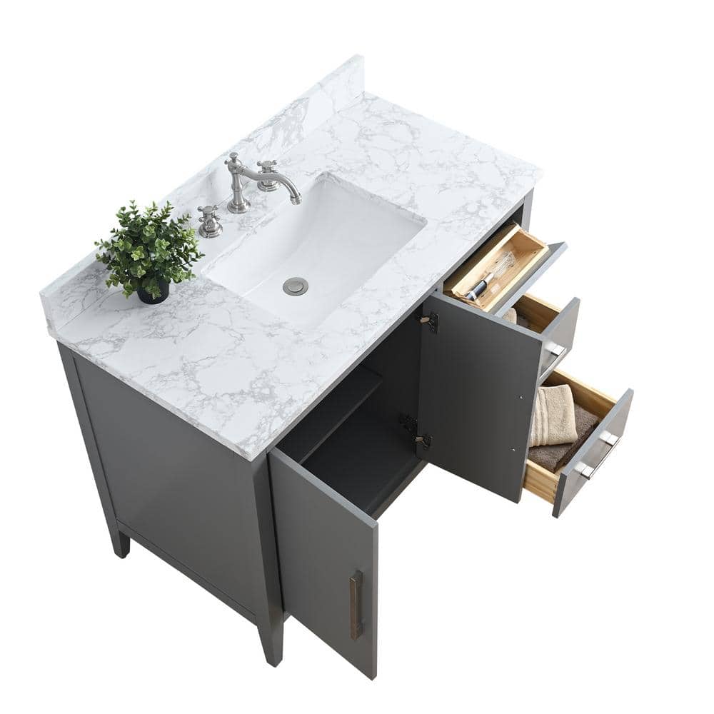 42" Cashmere Gray Single Bathroom Vanity with Engineered Marble Top