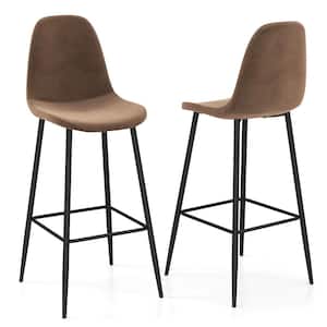 29.5 in. Brown Bar Stools Velvet Upholstered High Back Bar Chairs Kitchen (Set of 2)