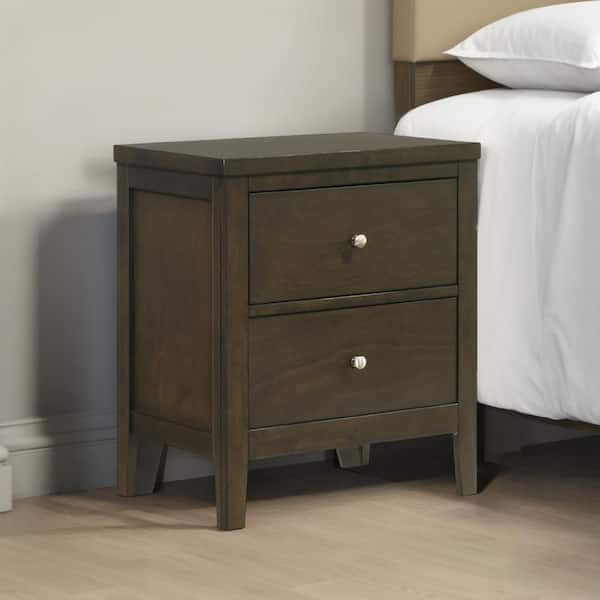 Benjara Wily Dark Brown 2-Drawer 21.75 in. W Nightstand with Round Knobs